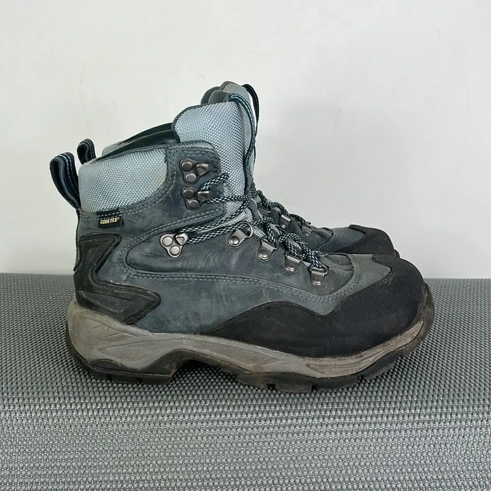 Llbean blue black leather waterproof high top hiking boots women’s size 8 wide